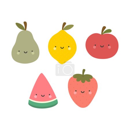 Illustration for Cute cartoon fruits set. vector illustration - Royalty Free Image