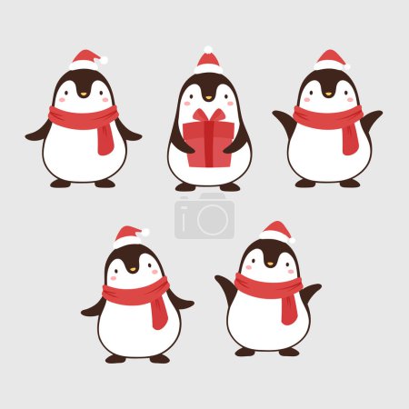 Illustration for Set of cute penguins. christmas penguins, vector illustration - Royalty Free Image