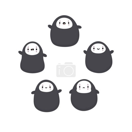 Illustration for Cute cartoon japanese ghosts set. vector illustration - Royalty Free Image