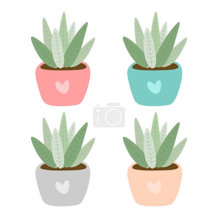 Téléchargez les illustrations : Jeu de plantes d'intérieur en pots, illustration vectorielle - en licence libre de droit