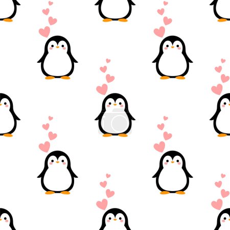Illustration for Seamless pattern with  penguins  and hearts - Royalty Free Image
