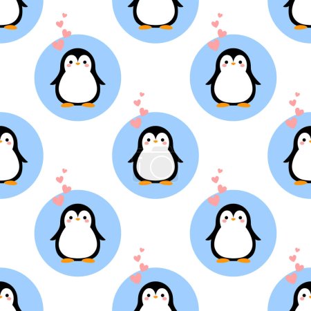 Téléchargez les illustrations : Motif sans couture avec des pingouins et des coeurs - en licence libre de droit