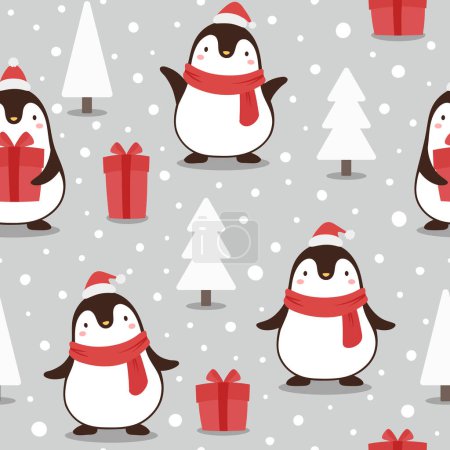 Ilustración de Patrón sin costuras de Navidad con pingüinos - Imagen libre de derechos