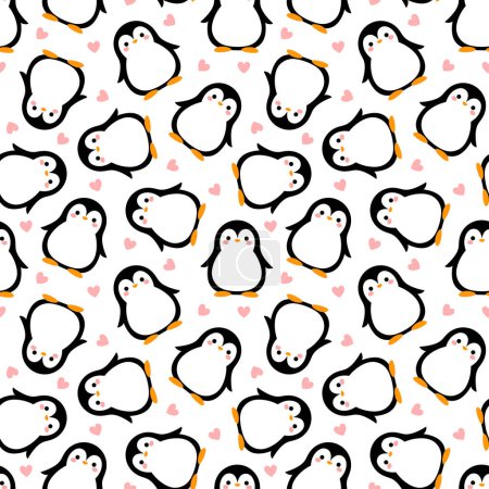 Illustration for Seamless pattern with  penguins  and hearts - Royalty Free Image
