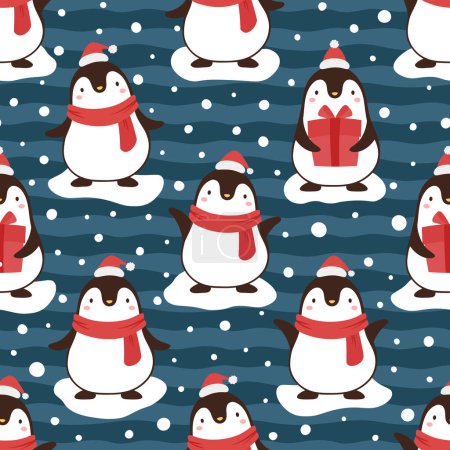 Téléchargez les photos : Motif sans couture de Noël avec des pingouins sur fond de neige - en image libre de droit