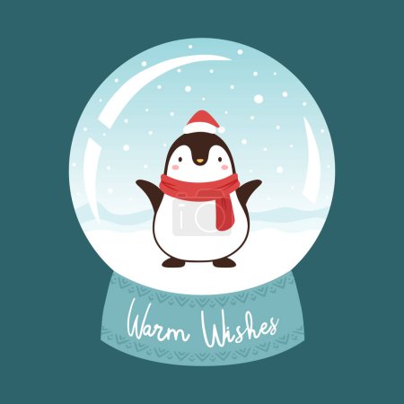 Téléchargez les illustrations : Carte de Noël mignonne avec un pingouin souhaits chaleureux - en licence libre de droit