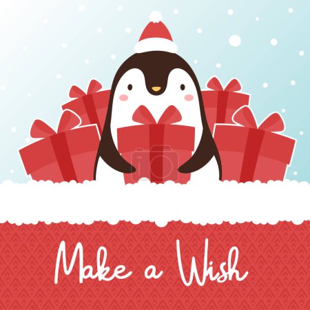 Illustration for Cute christmas card with a penguin make a wish - Royalty Free Image
