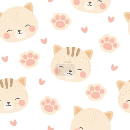 Illustration for Cats with cute kitty paws seamless pattern, doodle cat animals background, kitten vector illustration - Royalty Free Image