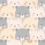 cats head seamless pattern, cartoon cat animals background, kitten vector illustration 