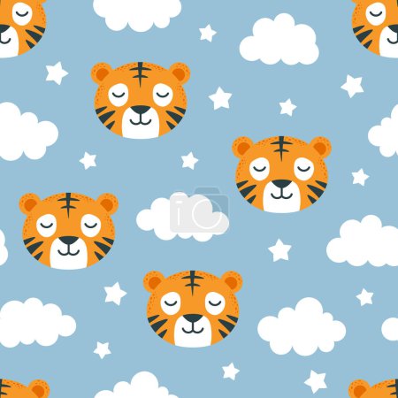 Illustration for Tigers pattern seamless background, vector illustration, animals cartoon pattern - Royalty Free Image
