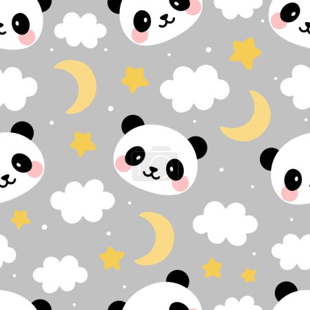 Illustration for Cute panda with moon, stars and clouds seamless pattern - Royalty Free Image