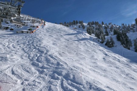 Photo for Harakiri ski slope in Zillertal Valley in Tyrol mountains, austrian Alps. Ski resort in Austria, Mayrhofen. - Royalty Free Image