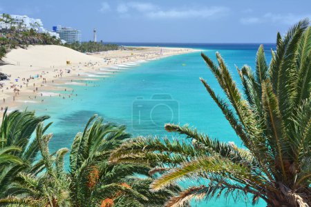 Morro Jable beach on Fuerteventura island. Beautiful turquoise ocean.