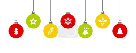 Ilustración de Bolas de Navidad colgando adornos de colores. Ilustración vectorial - Imagen libre de derechos