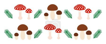 Téléchargez les illustrations : Forêt motifs de champignons bordure. Illustration vectorielle. - en licence libre de droit