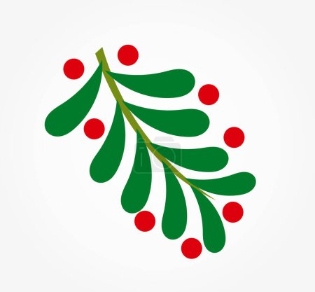 Illustration for Christmas mistletoe branch with red berries isolated on white background. Vector illustration. - Royalty Free Image