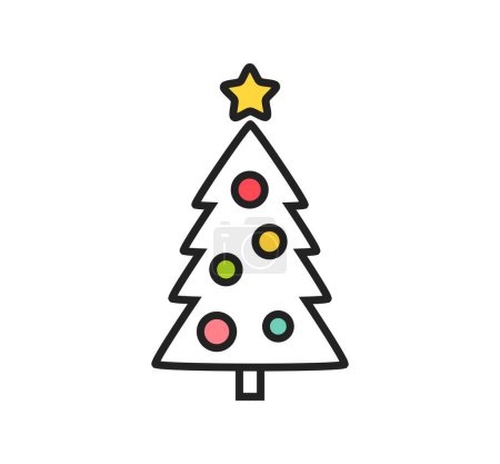 Illustration for Christmas tree with balls line icon design element. Vector illustration. - Royalty Free Image