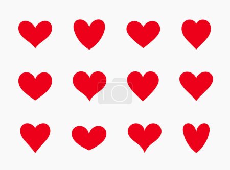 Set of red hearts icons. Heart symbols collection. Vector illustration