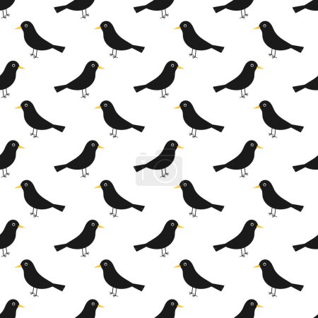 Illustration for Common blackbird birds seamless pattern on white background. Vector illustration. - Royalty Free Image