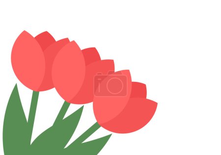 Illustration for Red tulips flowers flat design background. Vector illustration. - Royalty Free Image