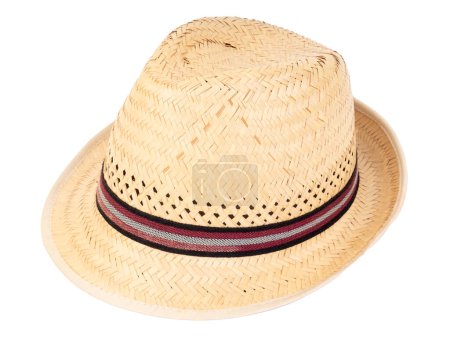 Incroyable chapeau de style panama isolé sur fond transparent, Chapeau de paille décontracté homme ou femme avec ruban. Protection solaire. Sentier de coupe.
