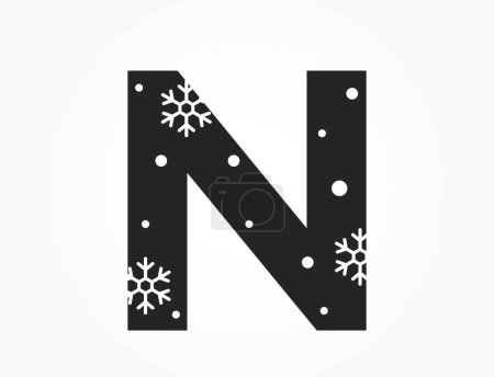 lettre n avec flocon de neige et neige. lettre initiale pour Noël, nouvelle année et conception d'hiver. image vectorielle isolée dans un style simple