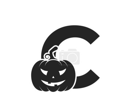 Illustration for Letter c with jack o lantern. halloween alphabet logo symbol. pumpkin face isolated vector image - Royalty Free Image