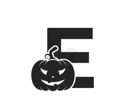 Illustration for Letter e with jack o lantern. halloween alphabet logotype symbol. pumpkin face isolated vector image - Royalty Free Image
