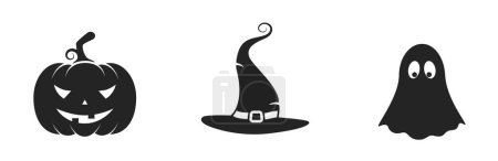 Illustration for Halloween icon set. witch hat, jack o lantern and ghost symbol. isolated vector images in simple style - Royalty Free Image