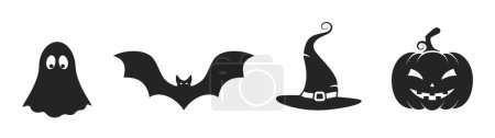 Illustration for Halloween icon set. jack o lantern, witch hat, bat and ghost symbols. isolated vector images - Royalty Free Image