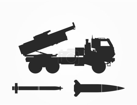 Illustration for Himars, atacms and gmlrs missiles. m142 high mobility artillery rocket system. isolated vector image for military infographics and web design - Royalty Free Image