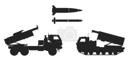 Illustration for Himars, m270A1 mlrs and missiles. m142 high mobility artillery rocket system. isolated vector image for military design - Royalty Free Image