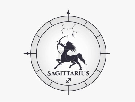 Téléchargez les illustrations : Sagittaire signe du zodiaque et constellation. astrologie et symbole horoscope. image vectorielle isolée - en licence libre de droit