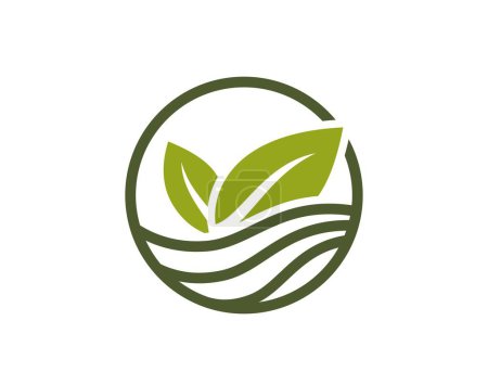 Ilustración de Logo de plantación ecológica. hoja verde en el campo. símbolo orgánico y natural. imagen vectorial aislada en diseño plano - Imagen libre de derechos