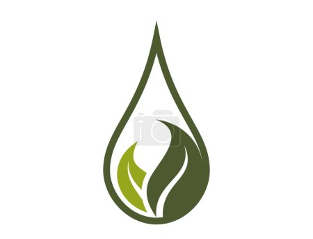 Icono ecológico. hoja verde en gota. agua limpia, orgánico y símbolo de la naturaleza. imagen vectorial aislada en diseño plano