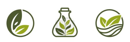 Ilustración de Logos ecológicos. hoja verde, símbolos orgánicos y naturales. imágenes vectoriales aisladas en diseño plano - Imagen libre de derechos