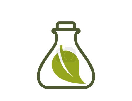 Eco icon. green leaf in flask. botanical, organic and bio symbol. isolated vector image in flat design