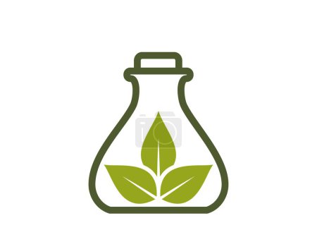Eco icon. green leaves in flask. planting, organic and growing symbol. isolated vector image in flat design