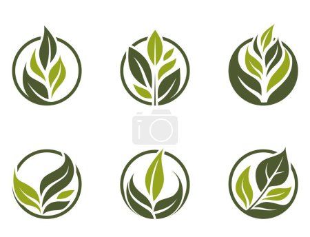 natural icon set. green plant in a circle. organic, eco friendly and bio symbols. isolated vector images in flat design