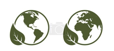 Illustration for Eco world icons. western and eastern hemispheres of the earth. eco friendly and sustainable ecosystem illustrations. isolated vector images in simple style - Royalty Free Image