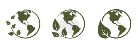 Illustration for Eco world icons. western hemisphere of the earth. environment, sustainable and ecosystem illustrations. isolated vector images in simple style - Royalty Free Image