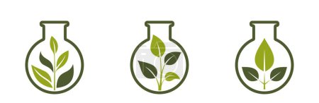 Ilustración de Brote verde en el conjunto de iconos del frasco. símbolos ecológicos, orgánicos y botánicos. imágenes vectoriales aisladas en diseño plano - Imagen libre de derechos