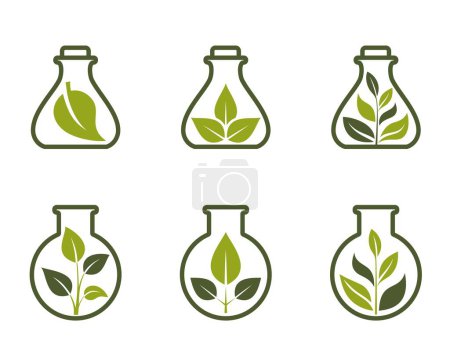 green plant in flask icon set. eco friendly and organic symbol. isolated vector images in flat design