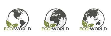 eco world icon set. western and eastern hemispheres. sustainable and eco friendly illustrations. isolated vector images