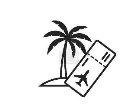 exotic travel line icon. palm tree and flight ticket. vacation and tropic symbol. isolated vector image for tourism design