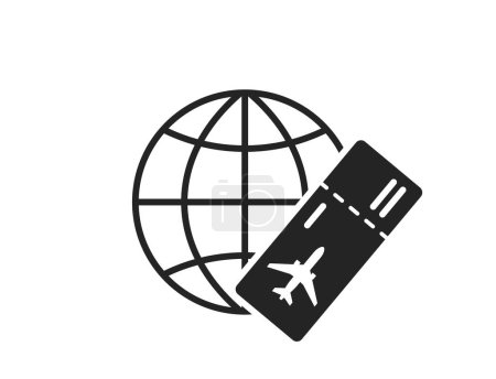 icono de viaje aéreo. billete de avión y el mundo. imagen vectorial aislada para el diseño turístico