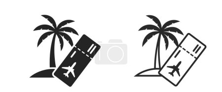 Exotische Reise flach und Linie Symbole. Palme und Flugticket. Urlaub und tropische Symbole. isolierte Vektorbilder für Tourismus-Design