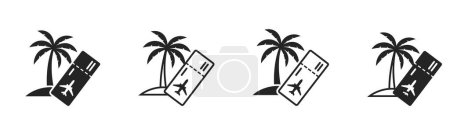 exotic travel icon set. palm tree and flight ticket. vacation and tropic symbols. isolated vector images for tourism design