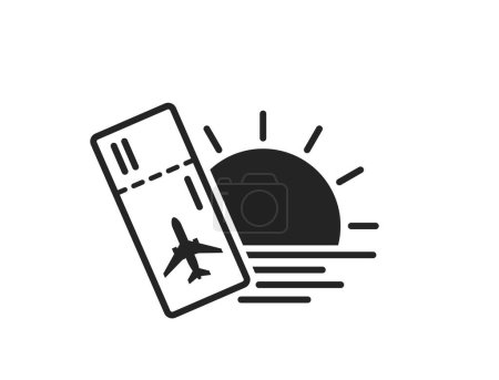 sun, sea and flight ticket icon. summer vacation and travel symbol. isolated vector image for tourism design