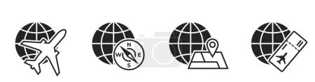 world travel icons. plane, ticket, compass and globe. vacation and journey symbols. isolated vector images for tourism design